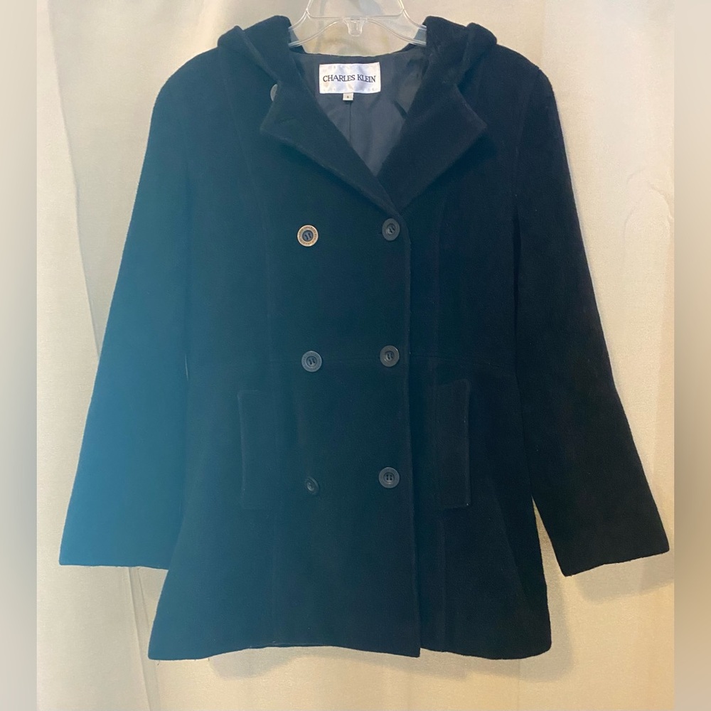 Charles Klein Black Hooded Pea Coat